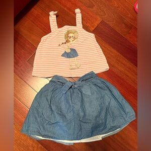Max Studio Kids Girls Striped Pink Top and Blue Skirt Set
